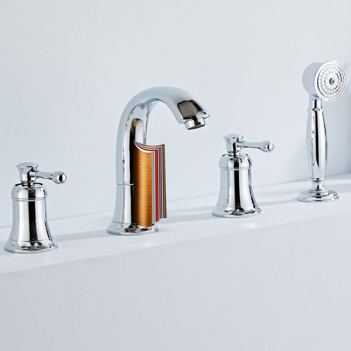 Modern Deck Mounted Lever Handle Bathroom Faucet with Handheld Shower Head