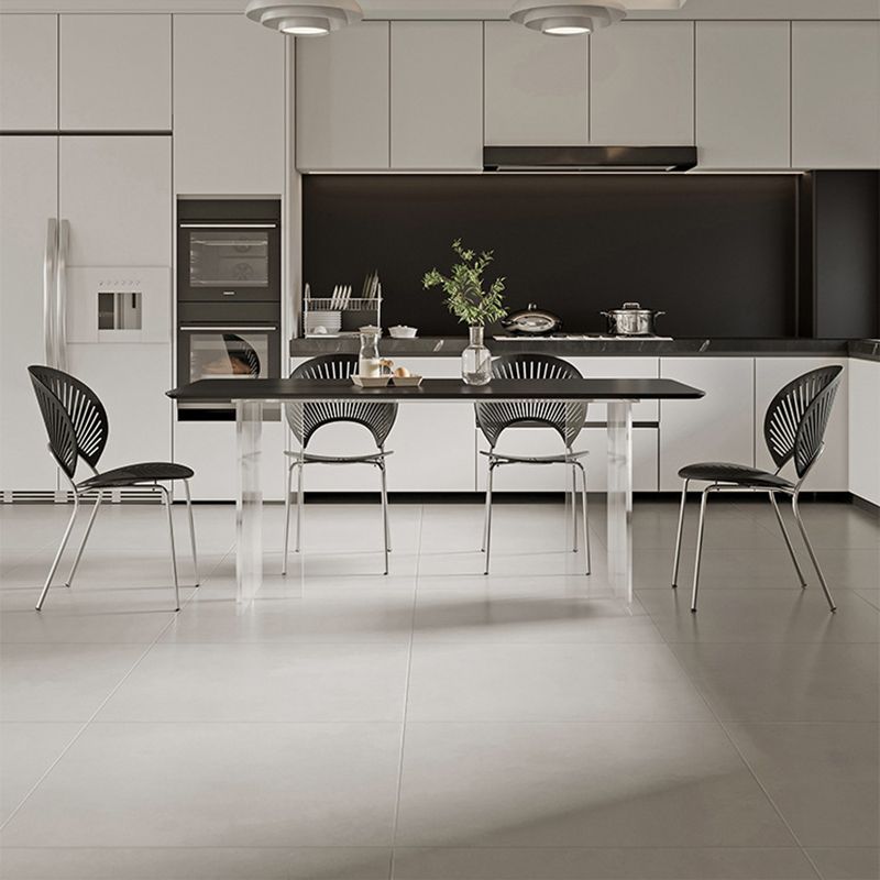 Contemporary Rectangle Table Sintered Stone Table with Acrylic Legs for Kitchen