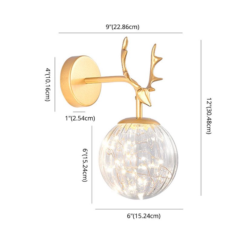 Modern Artistic LED Wall Lamp Wrought Iron Globe Wall Sconce with Glass Shade