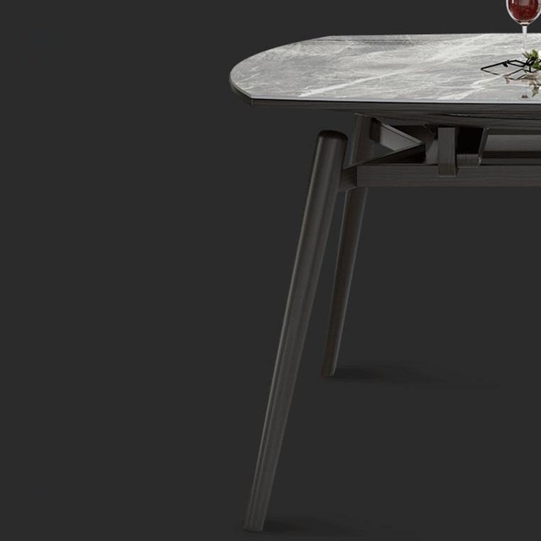 Modern Style Sintered Stone Dining Table Gray Round Drop-Leaf Table with 4 Legs