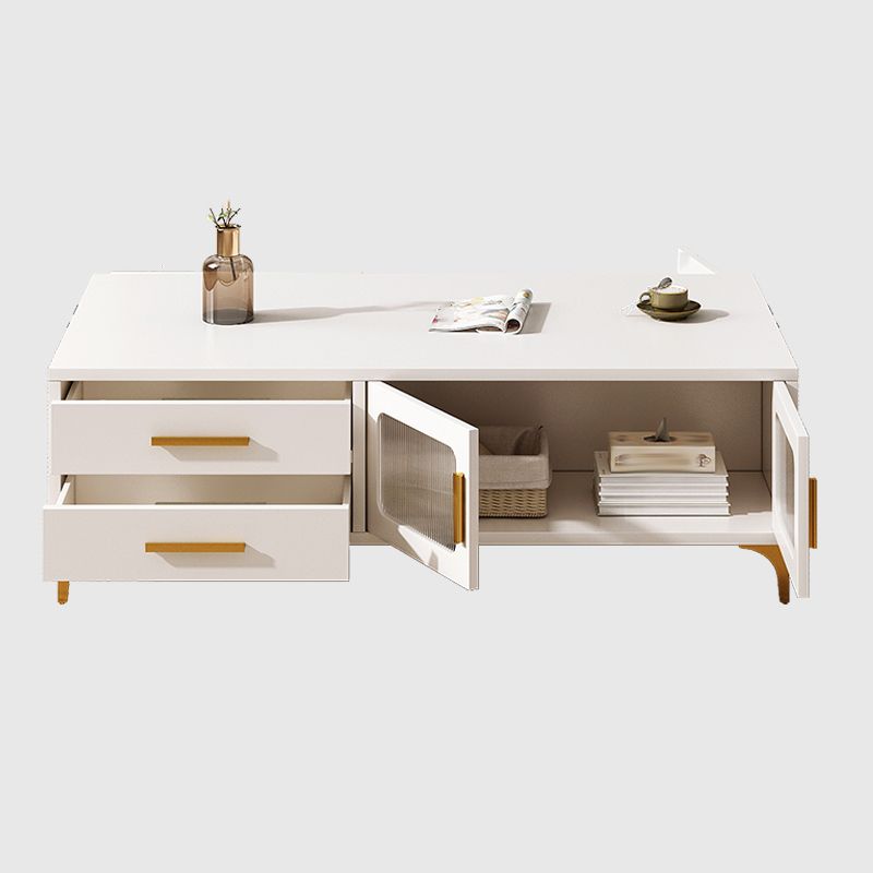 4 Legs Rectangle Cocktail Table Wood Single Coffee Table with Storage Drawers
