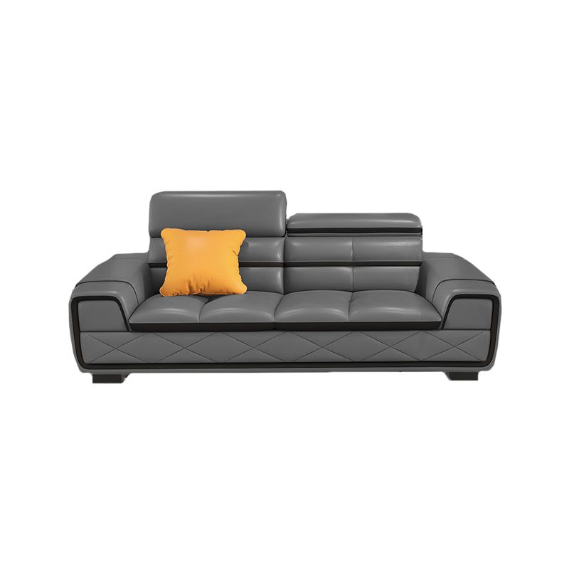 Contemporary Cloud Gray Square Arm Stationary Genuine Leather Sofa