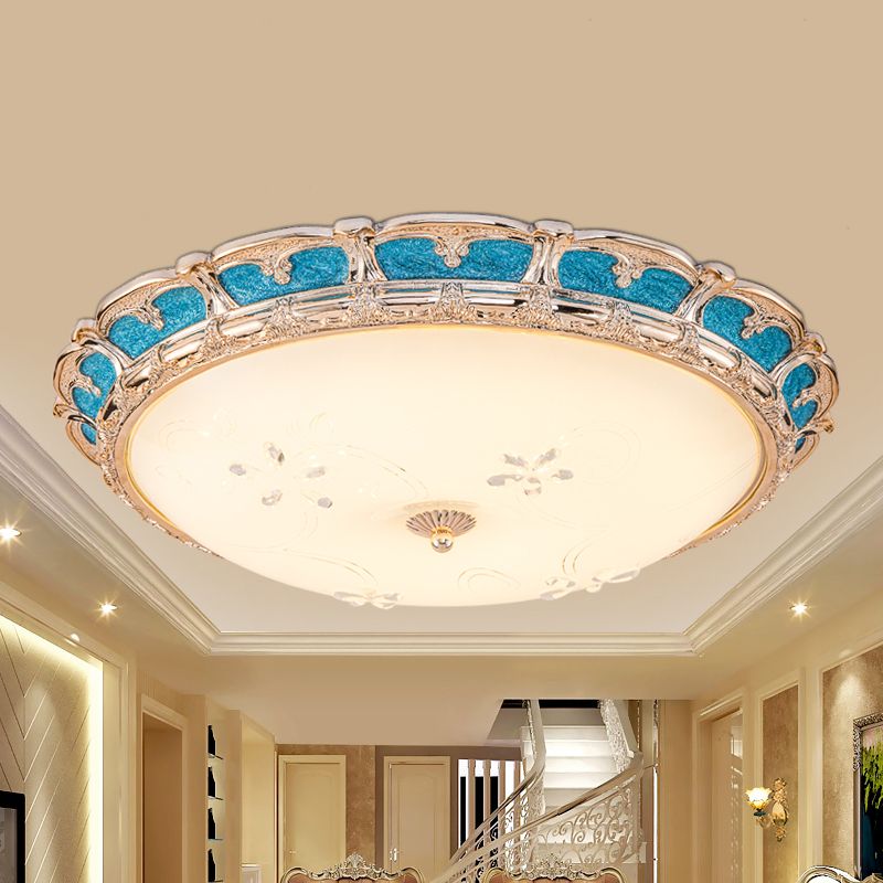 Opal Glass Domed Flush Light Fixture Countryside 13"/16"/19.5" W LED Bedroom Flush Mounted Lamp in Blue, Warm/White Light