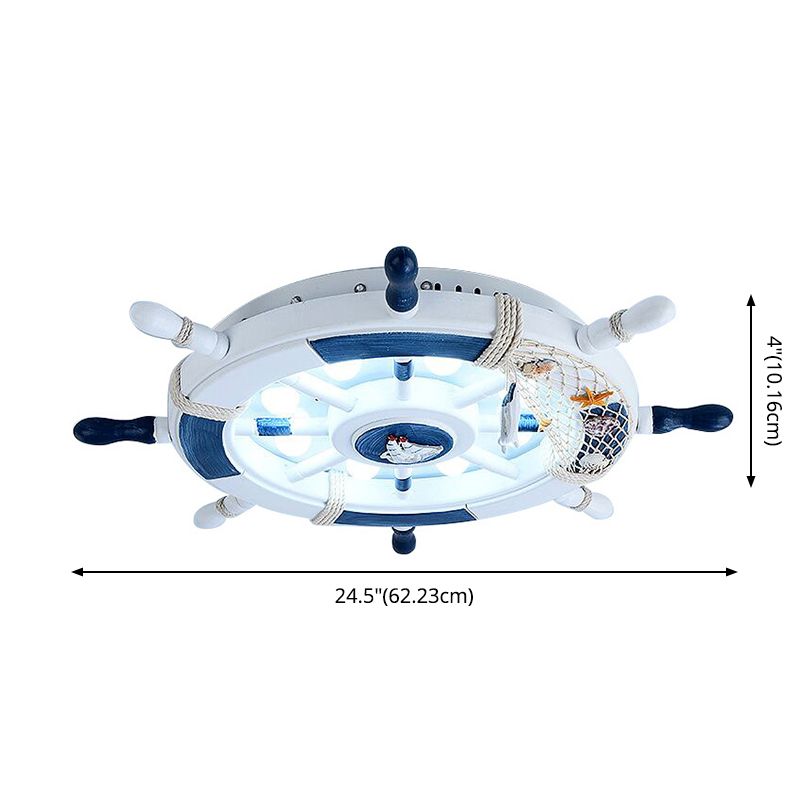 Mediterranean Flushmount Light Creative Cartoon Boat Rudder Personality Boy and Girl Bedroom Study Resin Energy-saving Lamps