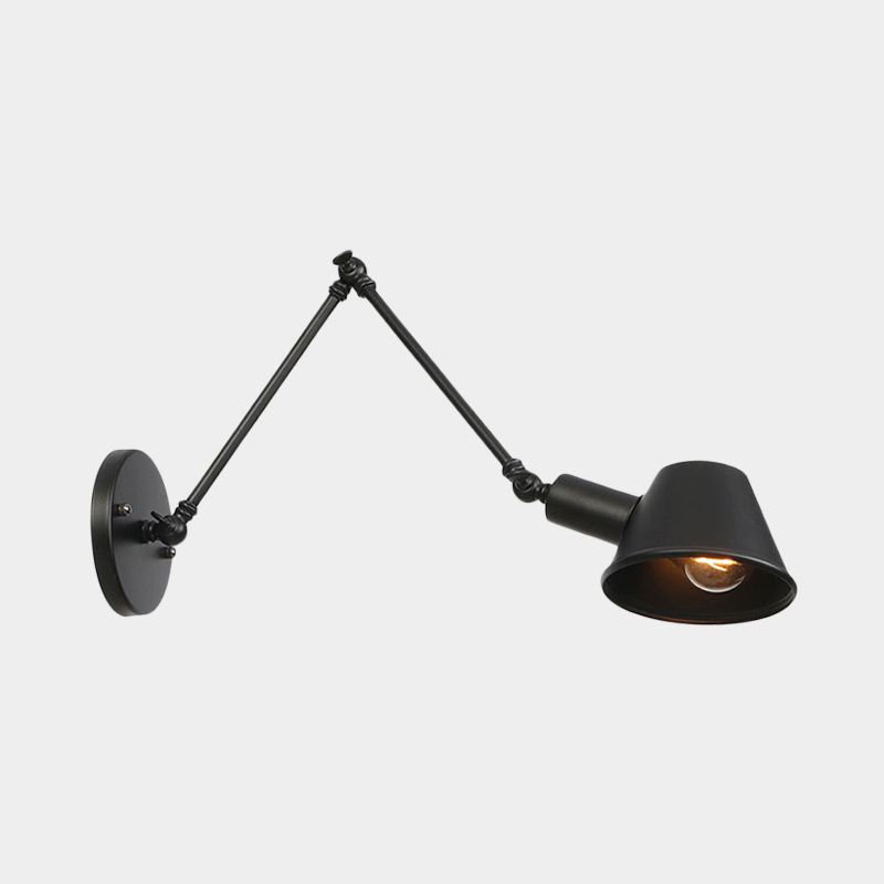 1 Bulb Wall Light Sconce Industrial Bar Wall Mounted Lamp with Bell Metal Shade in Black, 6"+6"/12"+6" Length of Swing Arm