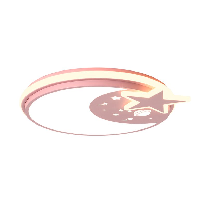 Acrylic Round Flush Mount Light Cartoon LED Flushmount Lighting with Star Decor in White/Pink/Blue