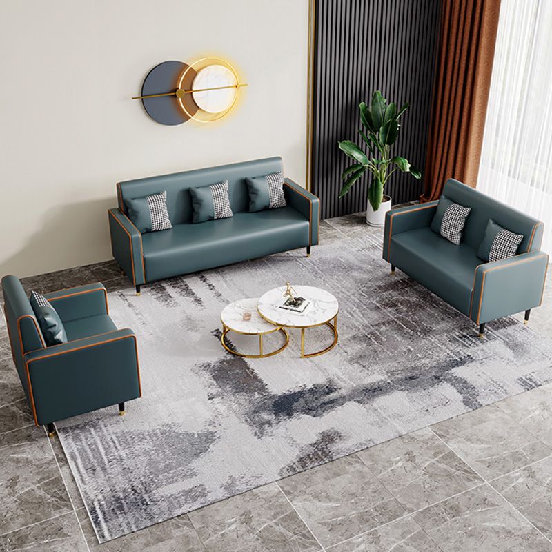 Cushions Square Arm Sofa Leather and Wood Seating with Pillows