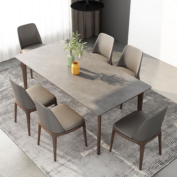 Mesa de comedor estándar de piedra sinterizada de mediados de siglo, mesa gris con forma rectangular, para cocina