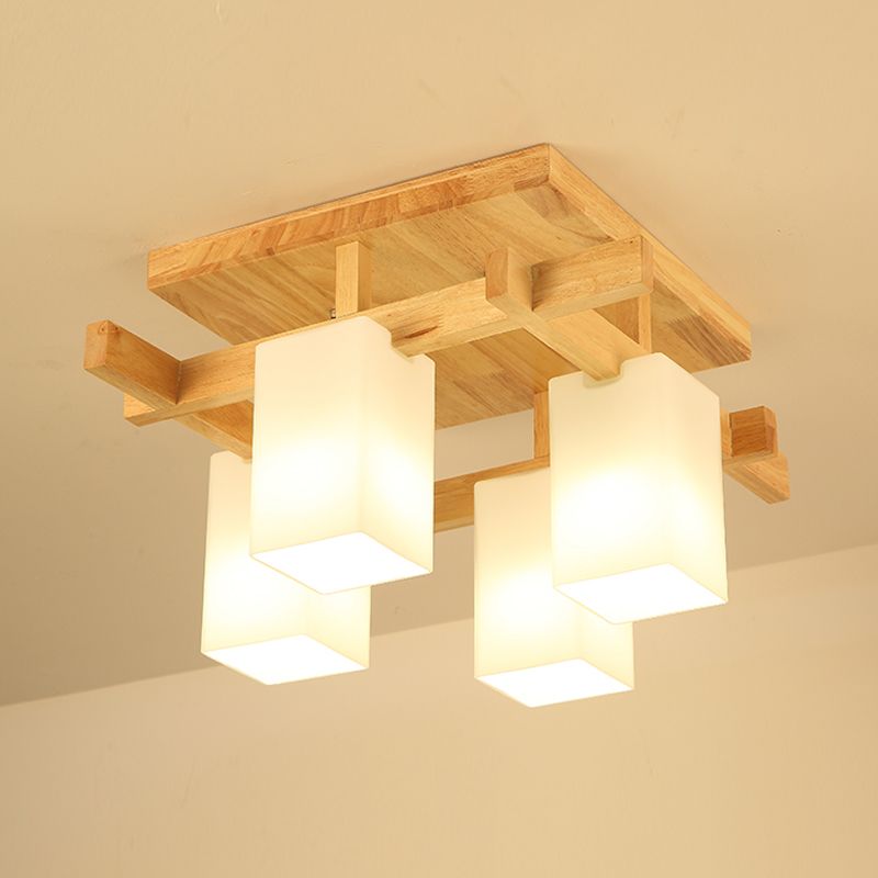 Plafonnier Semi-encastré géométrique en verre, plafonnier en bois de Style concis moderne pour salon