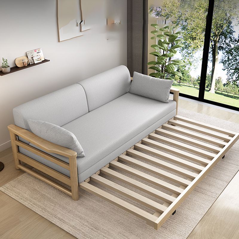 Scandinavian Linen Blend Sleeper Sofa Wood Frame Square Arm Sofa Bed