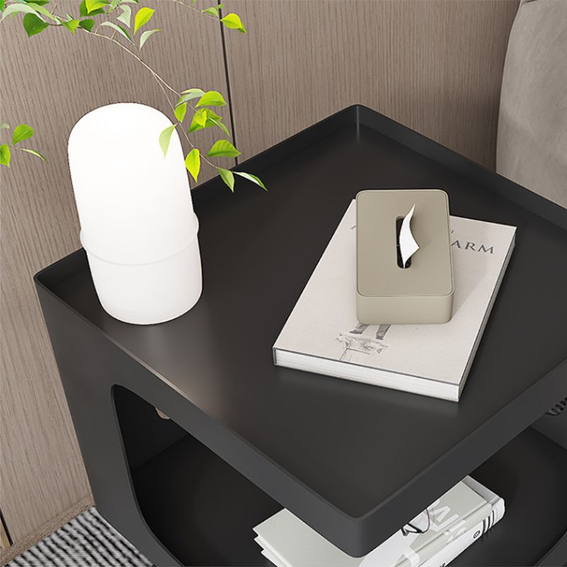 Contemporary Sofa Side Accent Table Metal Square with Storage Block Living Room