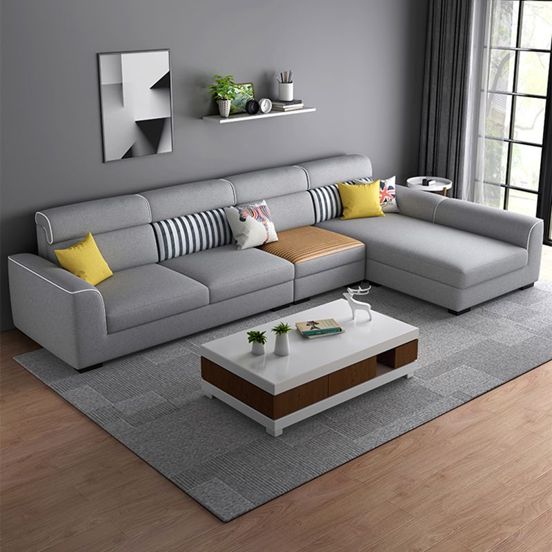 34.6"H Modern Linen/Faux Leather Square Arm Sofa& Chaise Lounge for Living Room