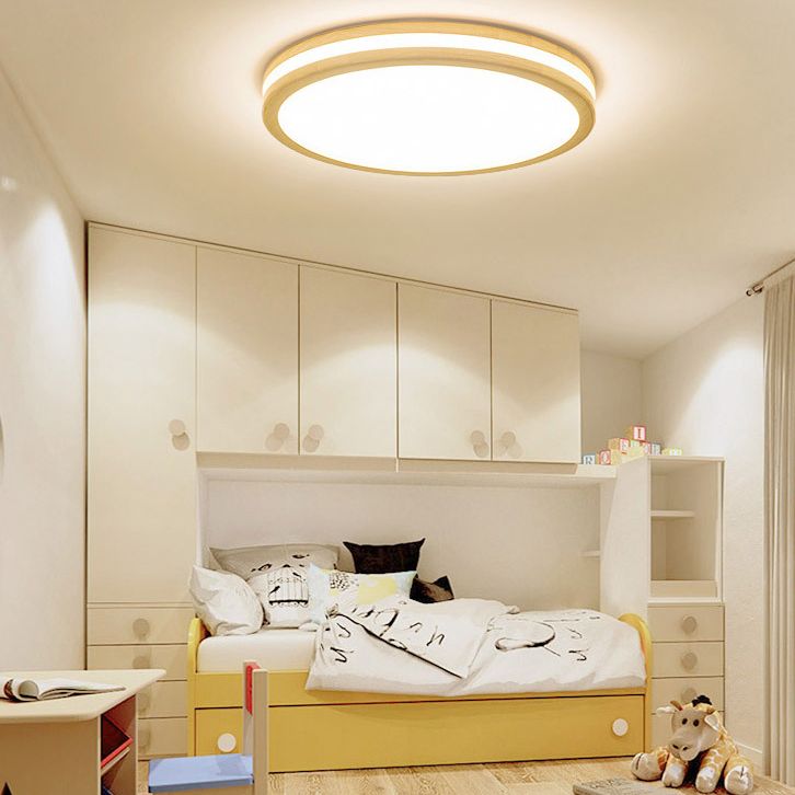 Round Simple Ceiling Mount Light Wooden LED Ceiling Light with Acrylic Shade