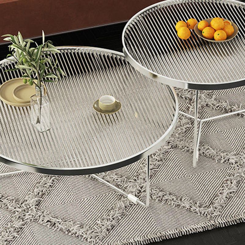 Modern Round Coffee Table Glass Top and Iron Coffee or End Table Cross Legs