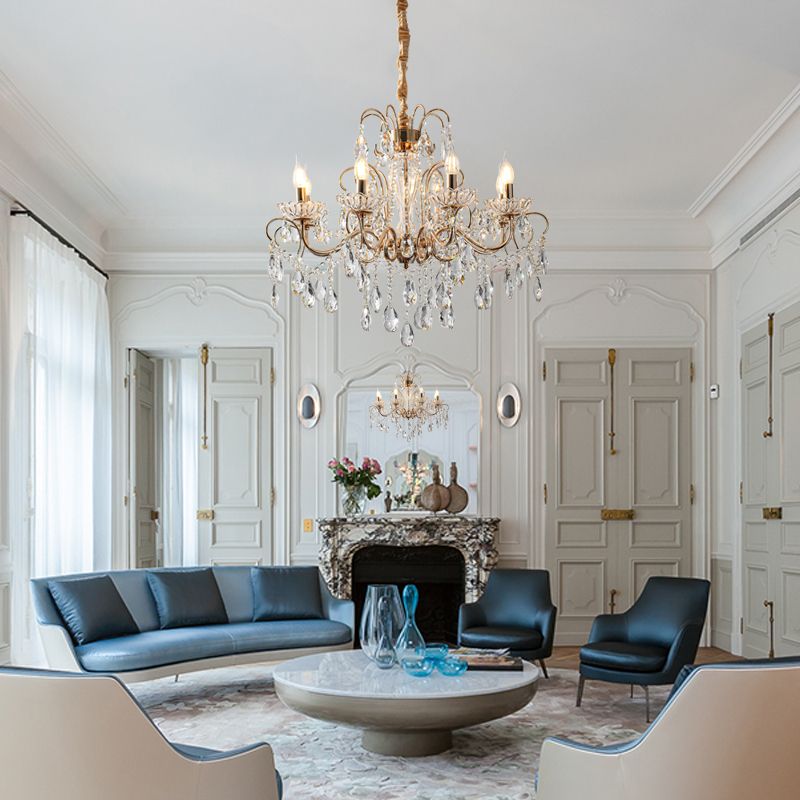 Candle Chandelier Light Fixtures American Style Multi-Head Suspension Pendant Lamps with Crystal