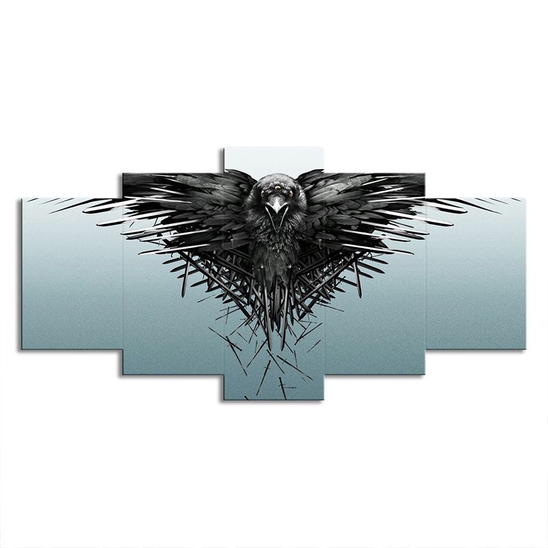 Black Eagle Canvas Wall Art Animal Kids Style Multi-Piece Wall Decor on Blue for Home