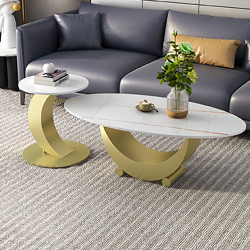 2 Piece Nesting Tables Oval Minimalist Modern Coffee Table Set