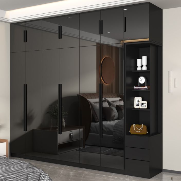 Glass Black Storage Cabinet for Home Contemporary Indoor Cabinet with Hinged Door