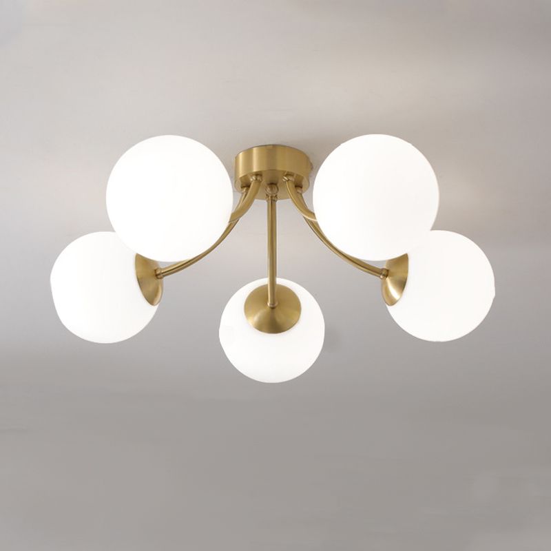 Modern Simple Copper Ceiling Light Ball Shape Glass Shade Ceiling Lamp for Living Room