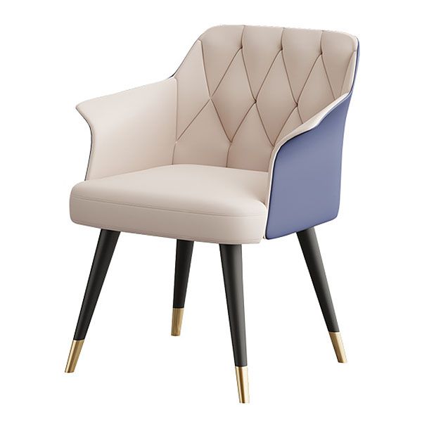 Glam Faux Leather Dining Chair Metal Arm Chairs for Restaurant Use