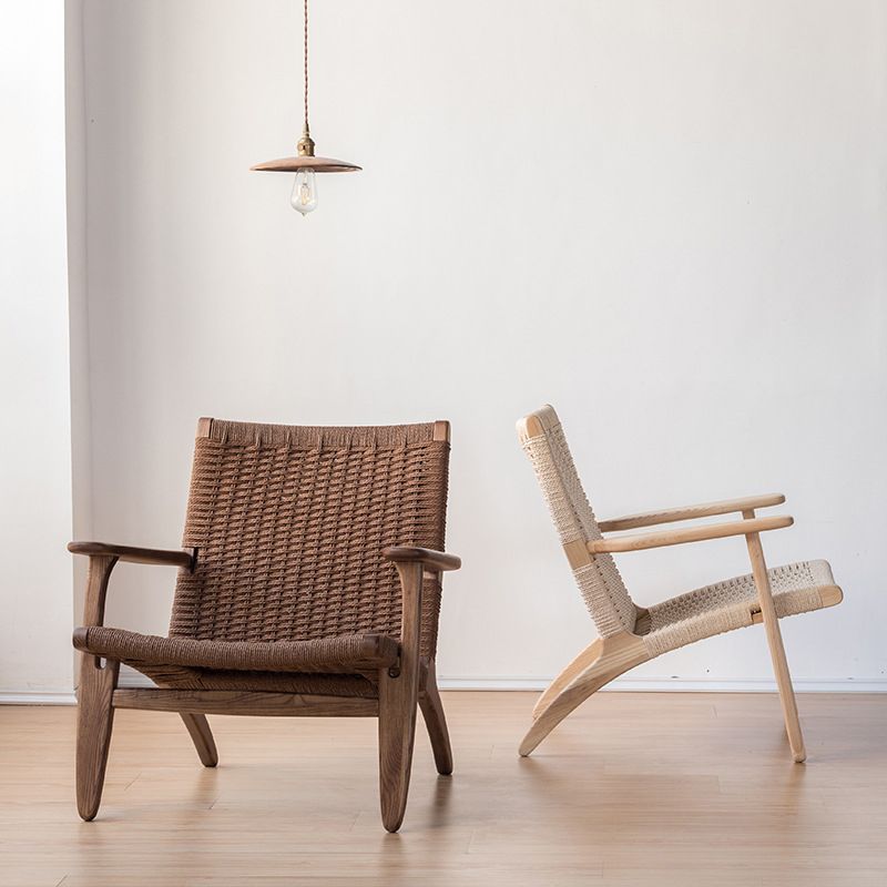 Solid Wood Frame Lounge Chair Arms Included Woven Back Chair