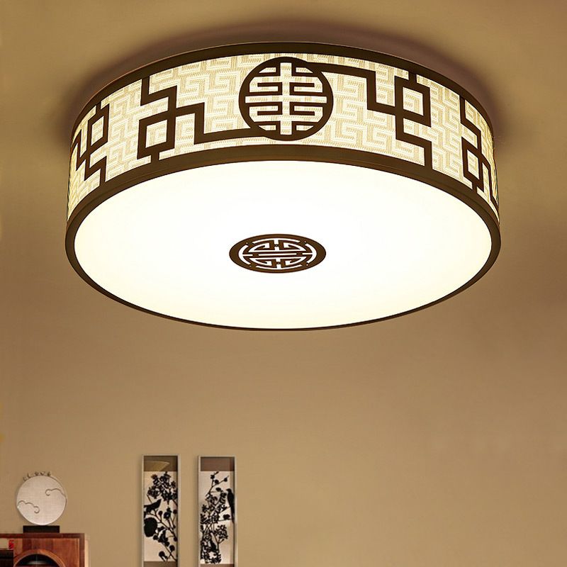 Cylindrical Wrought Iron Ceiling Fixture in Traditional Creative Style Fabrics Flush Mount for Dining Room