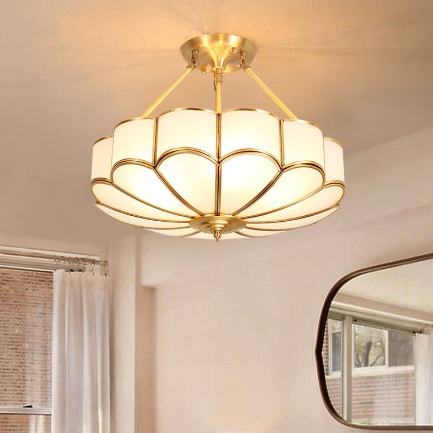 Éclairage de montage de plafond en verre en laiton de style vintage de lumière de bâti semi-encastré inversé