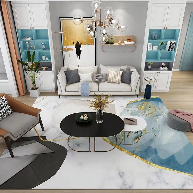 Contemporary Colorblock Rug Multi Colored Synthetics Area Carpet Pet Friendly Washable Anti-Slip Rug for Decoration