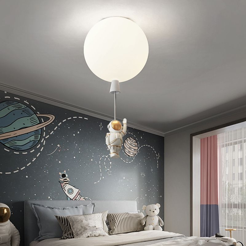 Creative Balloon Ceiling Mount Light Silica Gel 1 Bulb Bedroom Flush Light with Astronaut Decoration
