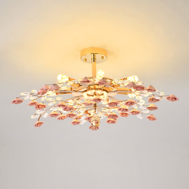 Rustieke roos kroonluchter verlichting Eenvoudig ophanglicht met kristalaccenten