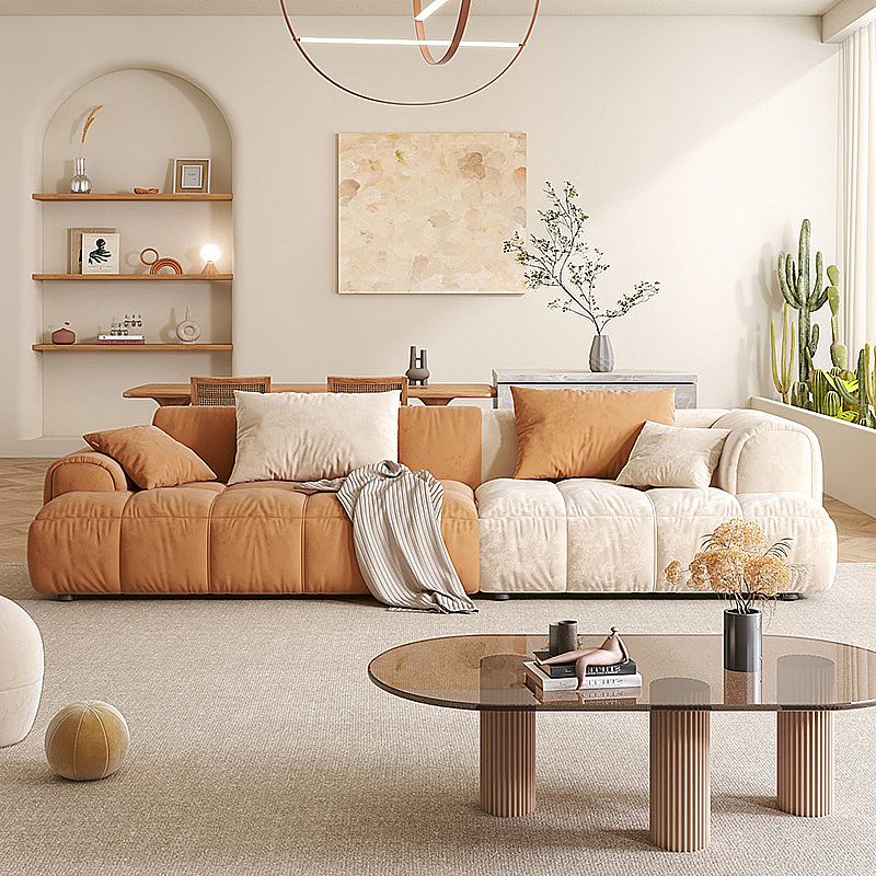 Velvet Round Arm Sectionals 24.8"High Tight Back Sofa with 4 Pillows