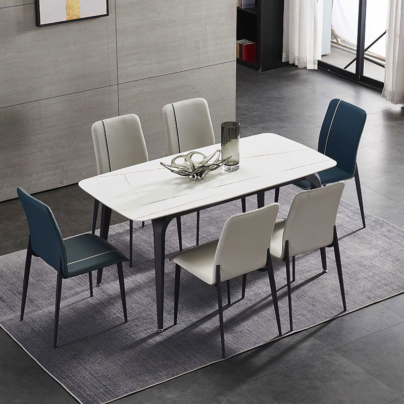 Scandinavian Style Solid Back Armless Dining Chairs Leather Upholstered Dining Chairs (Set of 2)