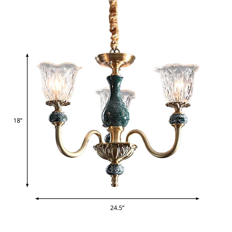 Biorini di vetro trasparente leggero appeso antico 3/8 teste sala da pranzo illuminazione lampadario in oro