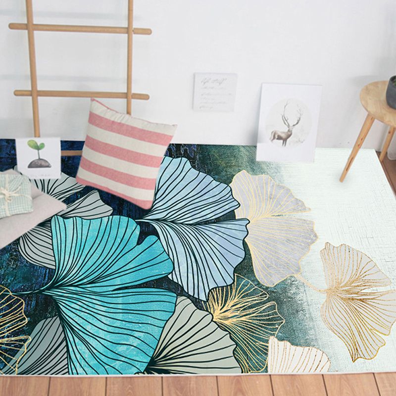 Modern Living Room Area Rug Plant Pattern Polyester Area Carpet Stain Resistant Rug