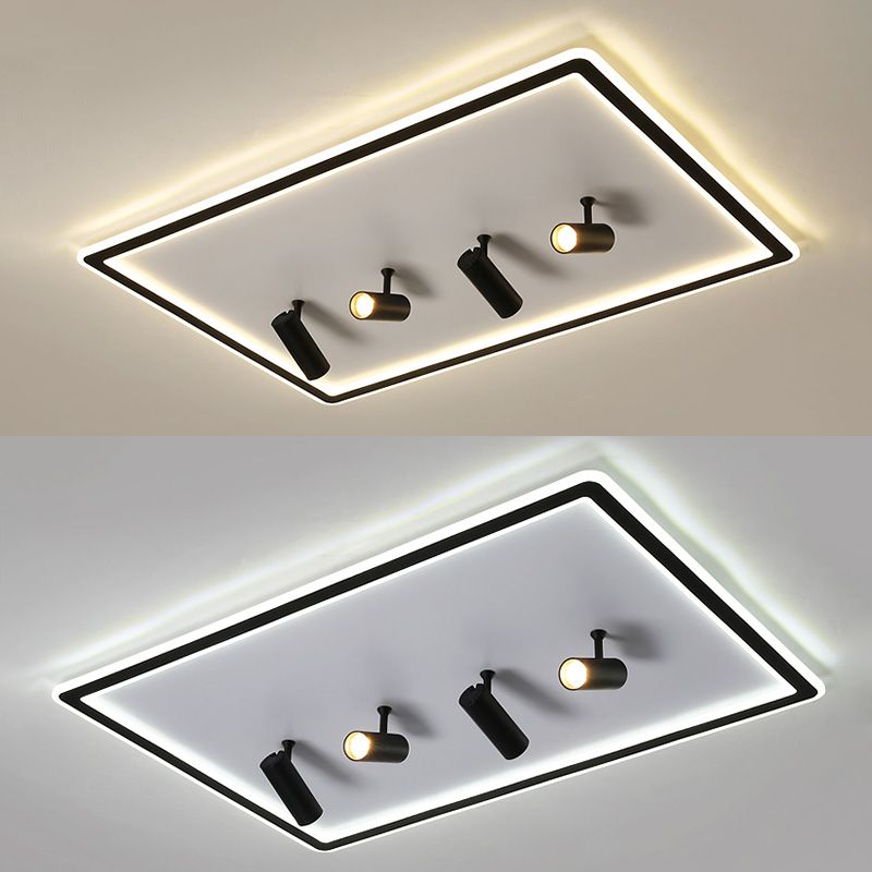 Black New Modern LED Flush Mount Rectangular Living Room Ceiling Light Fixture with 4 Spotlights