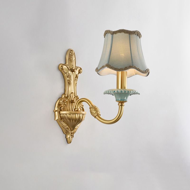 Brass Scalloped Wall Lighting Rustic Style Fabric 1/2 Lights Dining Room Wall Mount Light Fixture