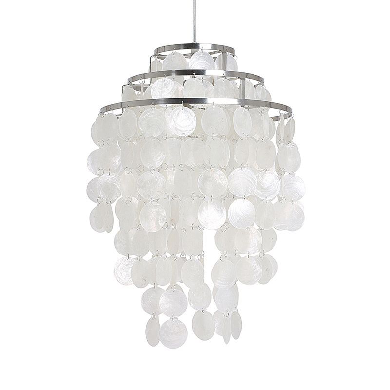 11"/19.5"/23.5" Dia Wind Chime Chandelier Lamp Contemporary Shell 3 Lights White Hanging Pendant Lamp