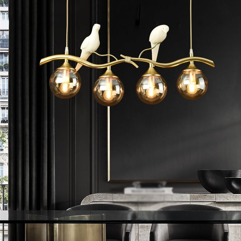 Nordic Modern Island Lamp Round Glass Shade Chandelier Light Fixture for Dining Room