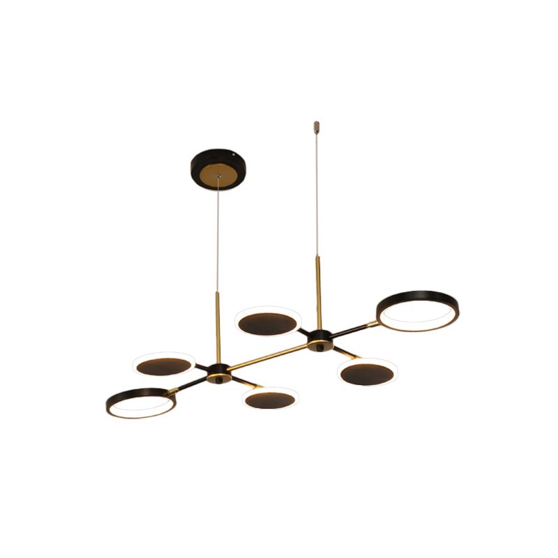 Retro 6 Bulbs Island Lighting Black/Gold Round Ceiling Lamp with Metallic Shade in Warm/White Light
