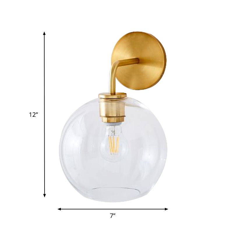 Clear/White Glass Orb Sconce Light Post Modern Single Light Wall Sconce with Brass Arm