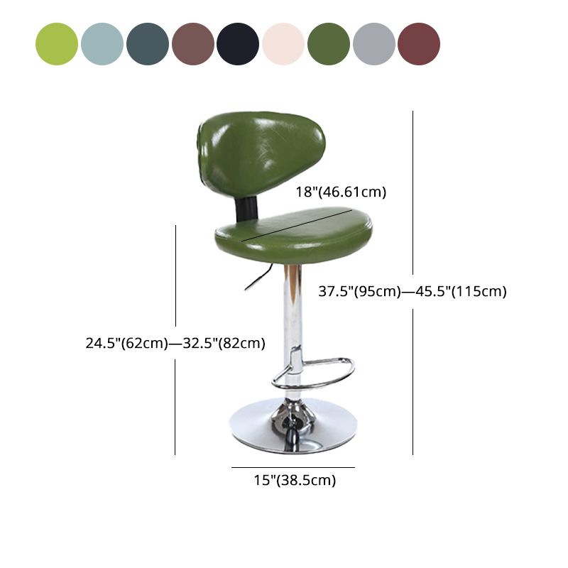 Taburetes escandinavos de cuero con altura ajustable, taburetes de bar giratorios plateados con respaldo bajo