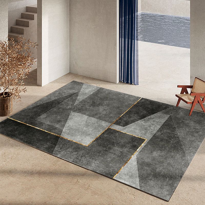 Dark Orange Geometric Rug Polyester Simple Rug Washable Rug for Home Decoration