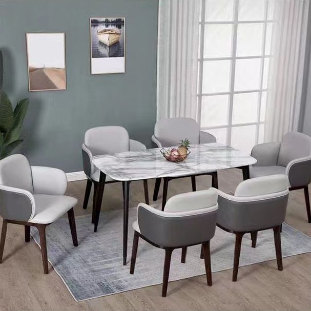 Faux Leather Arm Chair Nordic Style Parsons Chairs with Black Legs