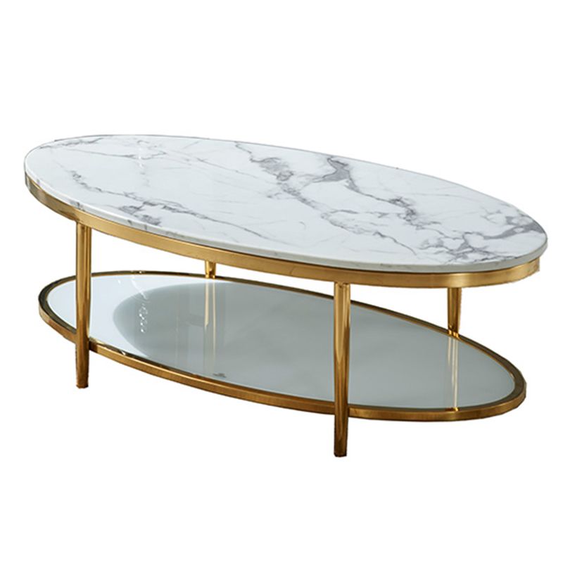 16.5" H Modern 4 Leg Steel Base Marble Oval Top Coffee Table