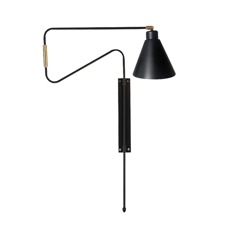 1-Bulb Wall Lighting Vintage Conical Iron Rotatable Wall Mount Sconce with Black/Gold/Coffee Backplate and Arm