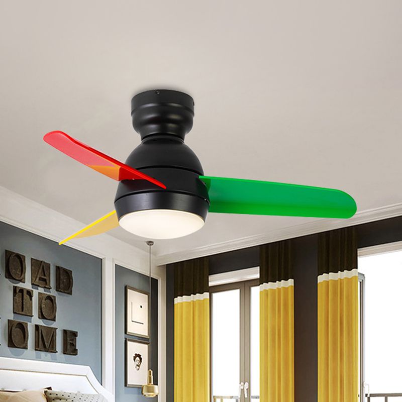 33,5 "W zeitgenössischer Kreis Hanges Lüfter Leichter Acrylwand/Fernbedienungskontrolle LED Semi Flushmount in Schwarz/Weiß/Rosa für Schlafzimmer, 3 Klingen