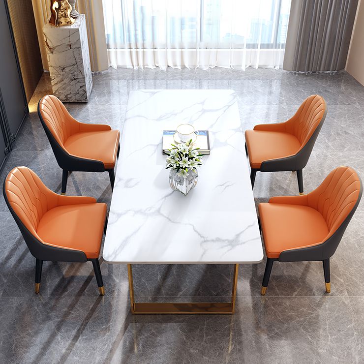 Modern Iron Dinette Set 1/2/5/7 Pieces White Rectangle Sintered Stone Top Dining Table Set