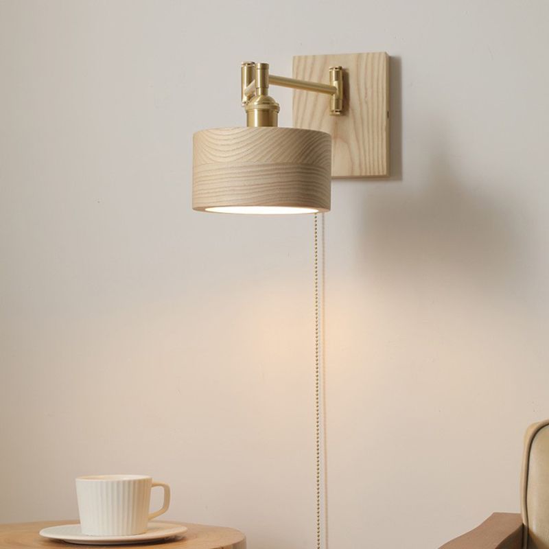 Contemporary Wood Wall Sconce Lighting Cylinder Shape Wall Lamp for Bedroom