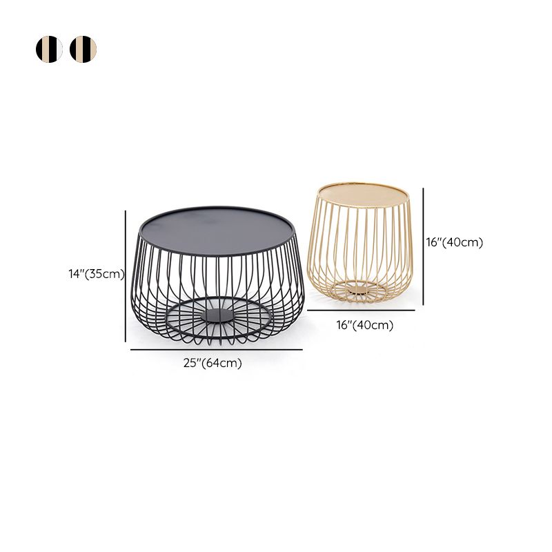 Glam Cocktail Table Abstract Faux Marble/Metal Storage Round Coffee Table