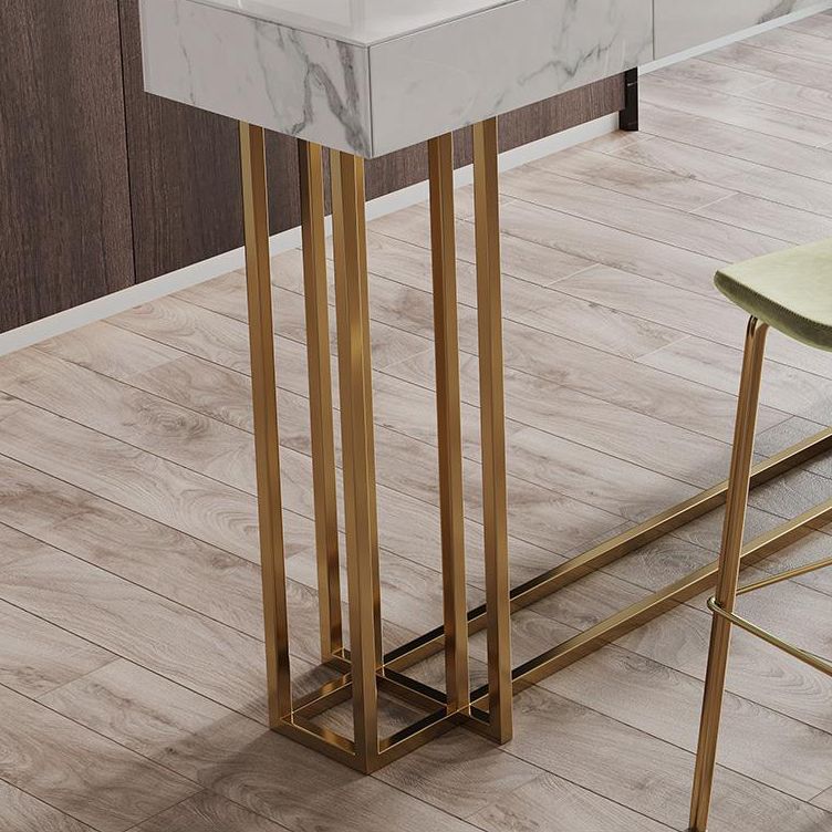 Glam Metal and Stone Bar Table Rectangle Counter Height Dining Table for Living Room